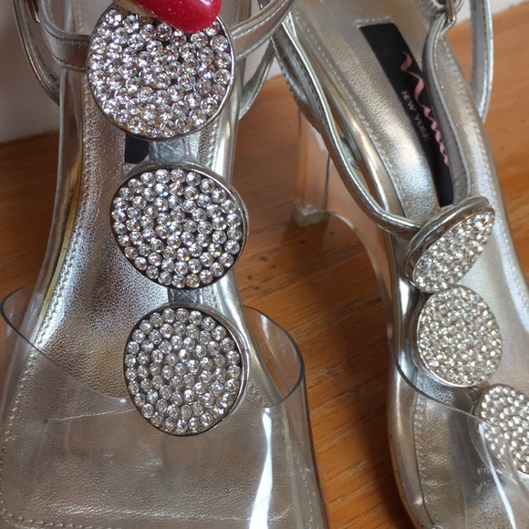 Nina triple strappy crystal medallion/Lucite heels - Picture 2 of 8